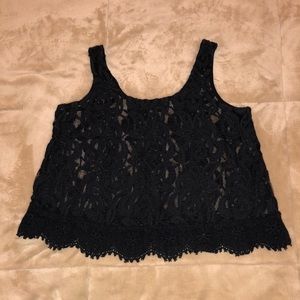 Black Floral Lace Crop Top